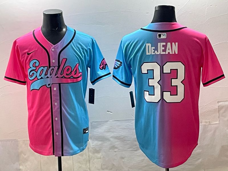 Men 2025 Philadelphia Eagles 33 Dejean Blue pink Nike Limited NFL Jersey style 01